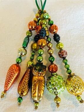 🍁Vintage Repurposed Fall Halloween ornaments, Glass garland bead icicle